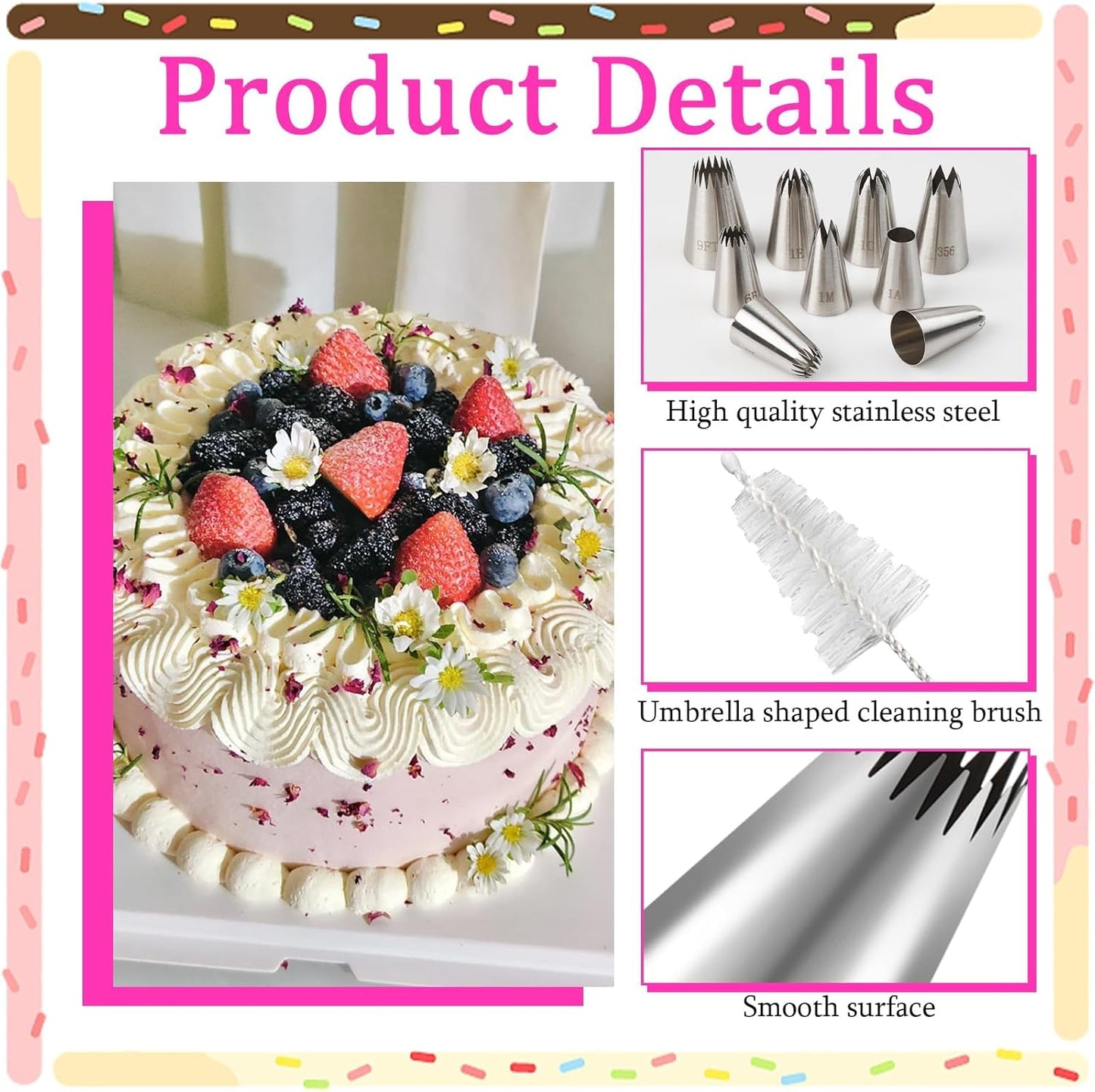 16pcs Large Piping Tips and Piping Couplers Set, Stainless Steel Cake Decorating Tips, Frosting Tips for Cupcakes Star Flower Shell Edge Rose Spiral Flower Decoration DIY Baking Supplies Tool