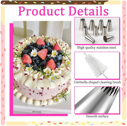 16pcs Large Piping Tips and Piping Couplers Set, Stainless Steel Cake Decorating Tips, Frosting Tips for Cupcakes Star Flower Shell Edge Rose Spiral Flower Decoration DIY Baking Supplies Tool