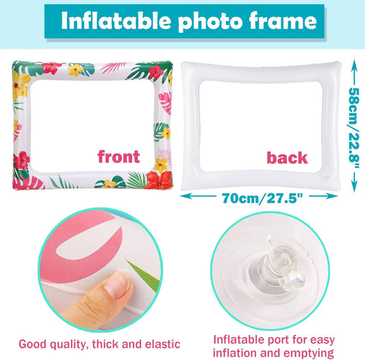 Funny Hawaiian Party Inflatable Selfie Photo Frame & Photobooth Props Set Giant Summer Tiki Luau Party Selfie Props Summer Tropical Hawaiian Beach Luau Party Supplies Birthday Party Decor