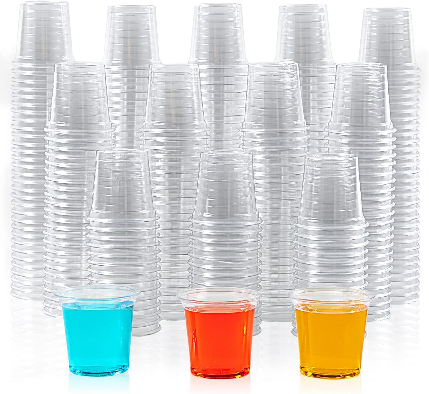 Lilymicky 500 PACK 1 oz Plastic Shot Glasses, 1 Ounce Clear Disposable Party Cups for Vodka, Whiskey, Tequila, Mini Plastic Containers for Sauce, and Sample Tasting