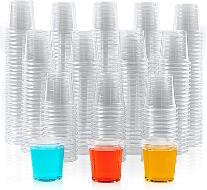 Lilymicky 500 PACK 1 oz Plastic Shot Glasses, 1 Ounce Clear Disposable Party Cups for Vodka, Whiskey, Tequila, Mini Plastic Containers for Sauce, and Sample Tasting
