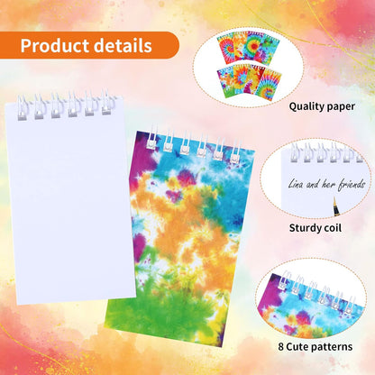 Nezyo 24 Pcs Mini Tie Dye Notebooks, Pocket Journal Notepads Little Spiral Note Pads Set Fun Coil Blank Small Notebook for Back to School Birthday Tie Dye Pastel Art Hippie Party Favors Supplies