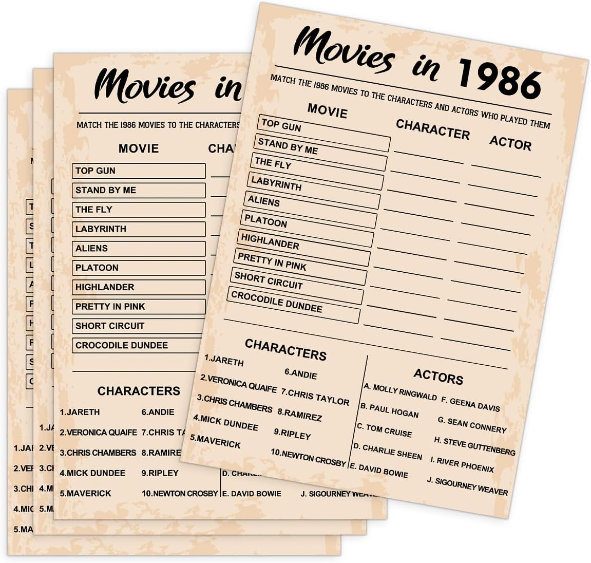 QUPT 40th Birthday Party Games, Movies in 1986 Games, Birthday Party Supplies for Adults, Fun 1986s Party Game，Pack of 30 Cards