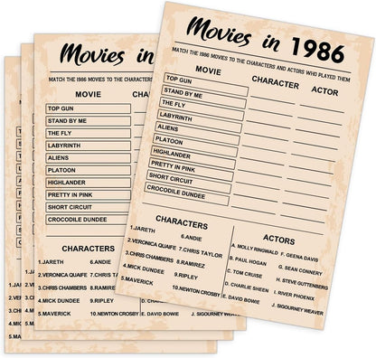 QUPT 40th Birthday Party Games, Movies in 1986 Games, Birthday Party Supplies for Adults, Fun 1986s Party Game，Pack of 30 Cards