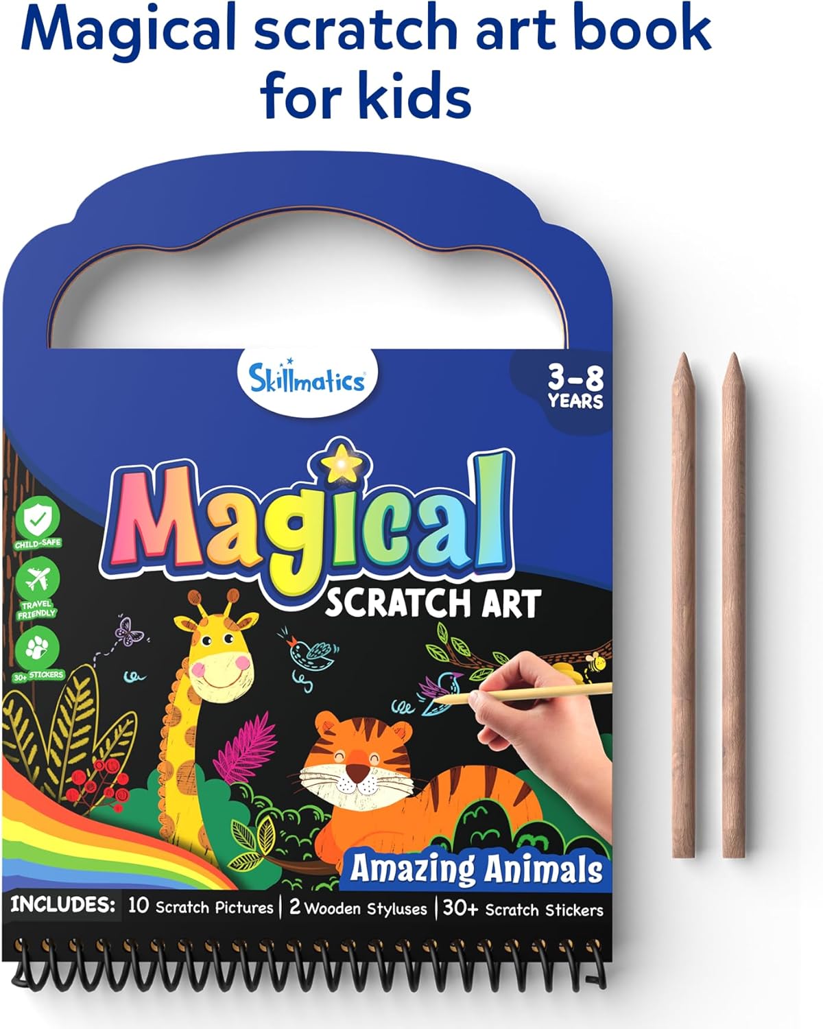 Skillmatics Scratch Art Book for Kids - Unicorns & Princesses, Craft Kits & Supplies, 30+ Scratch Stickers, Travel Toys, DIY Kit, Gifts for Girls & Boys Ages 3, 4, 5, 6, 7, 8