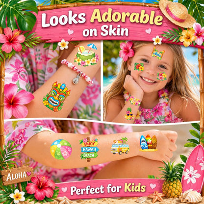96PCS Tropical Flower Hawaiian Temporary Tattoos Pre-Cut - Hibiscus Plumeria Stickers Beach Summer Hawaiian Birthday Party Decorations, Supplies & Favors - School Gifts Rewards Prizes for Girls Women