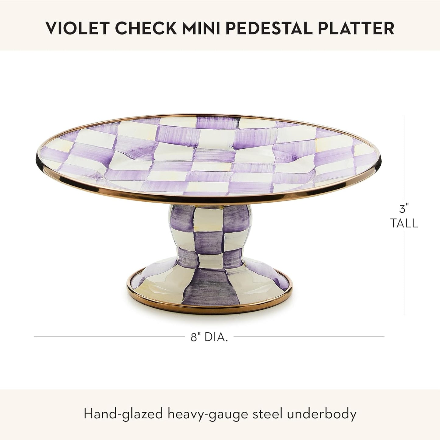 MACKENZIE-CHILDS Enamel Pedestal Platter, Round Cake Stand, Large, Black-and-White Courtly Check