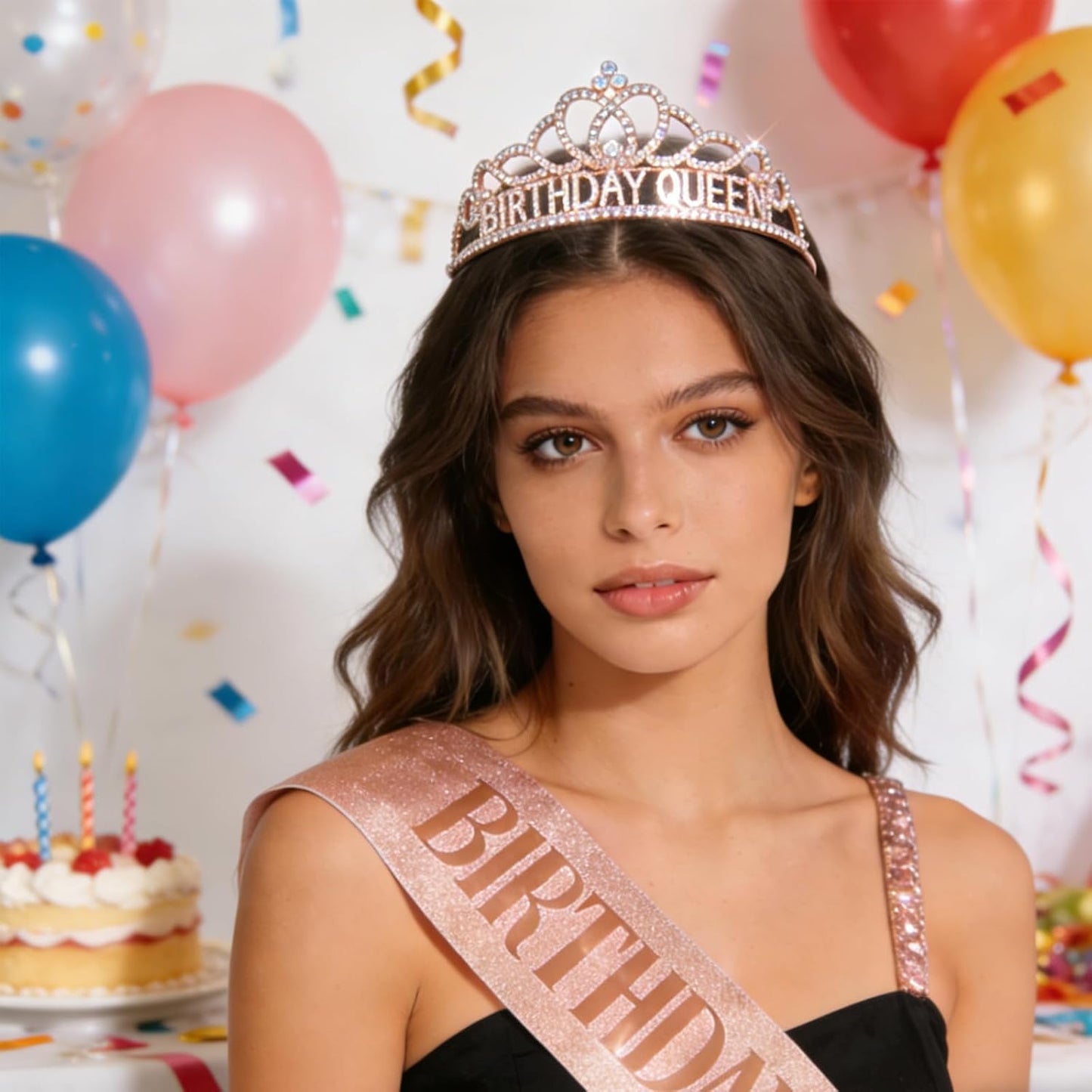 CAVETEE Gold Birthday Crowns and Sash - Queen Tiara for Party Decorations