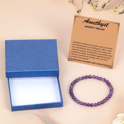 LPBeads Handmade Natural Gemstone Stretch Elastic Bracelet Healing Crystal Round Stone Beads Jewelry Gifts for Women Men