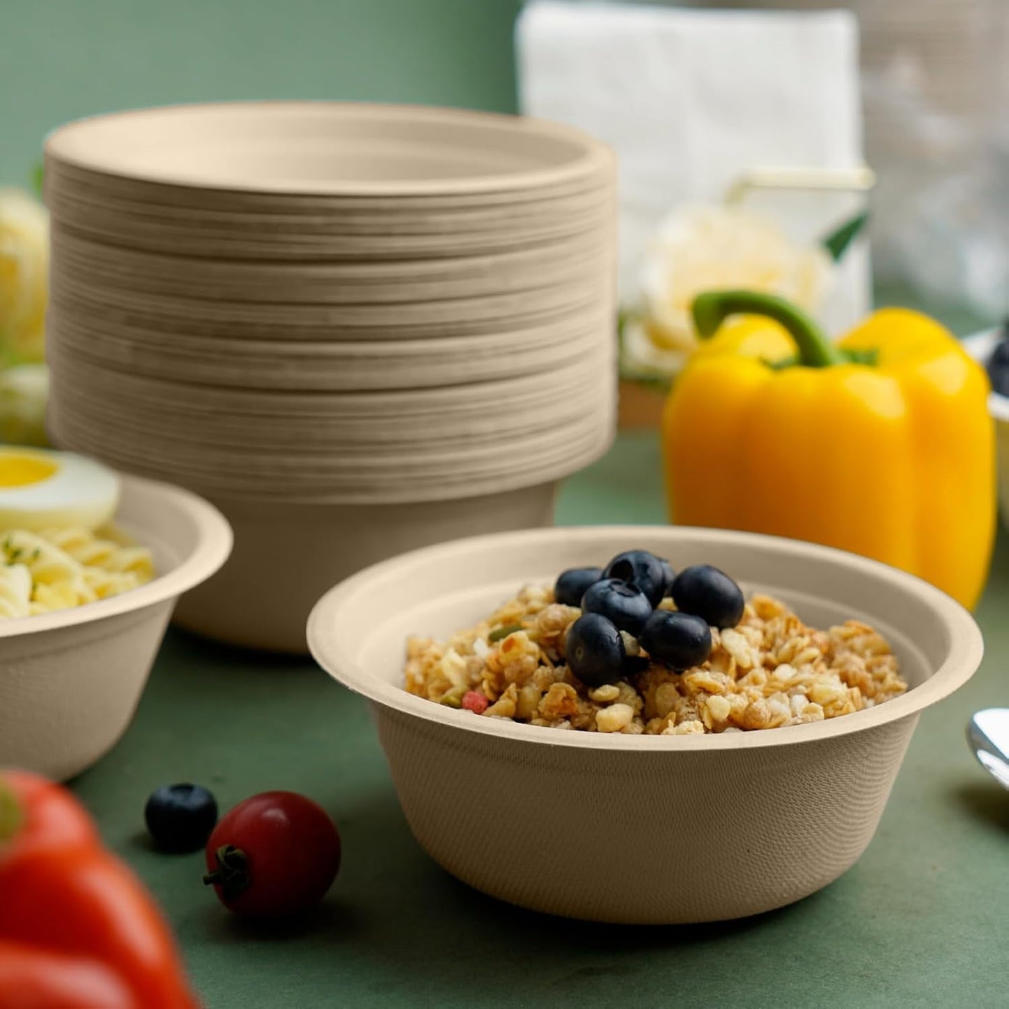JINVOGREEN 200 Count 12 oz Paper Bowls, Disposable Compostable Bowls Bulk, Heavy Duty Biodegradable Bagasse Bowl for Snacks, Soup, and Salads, White