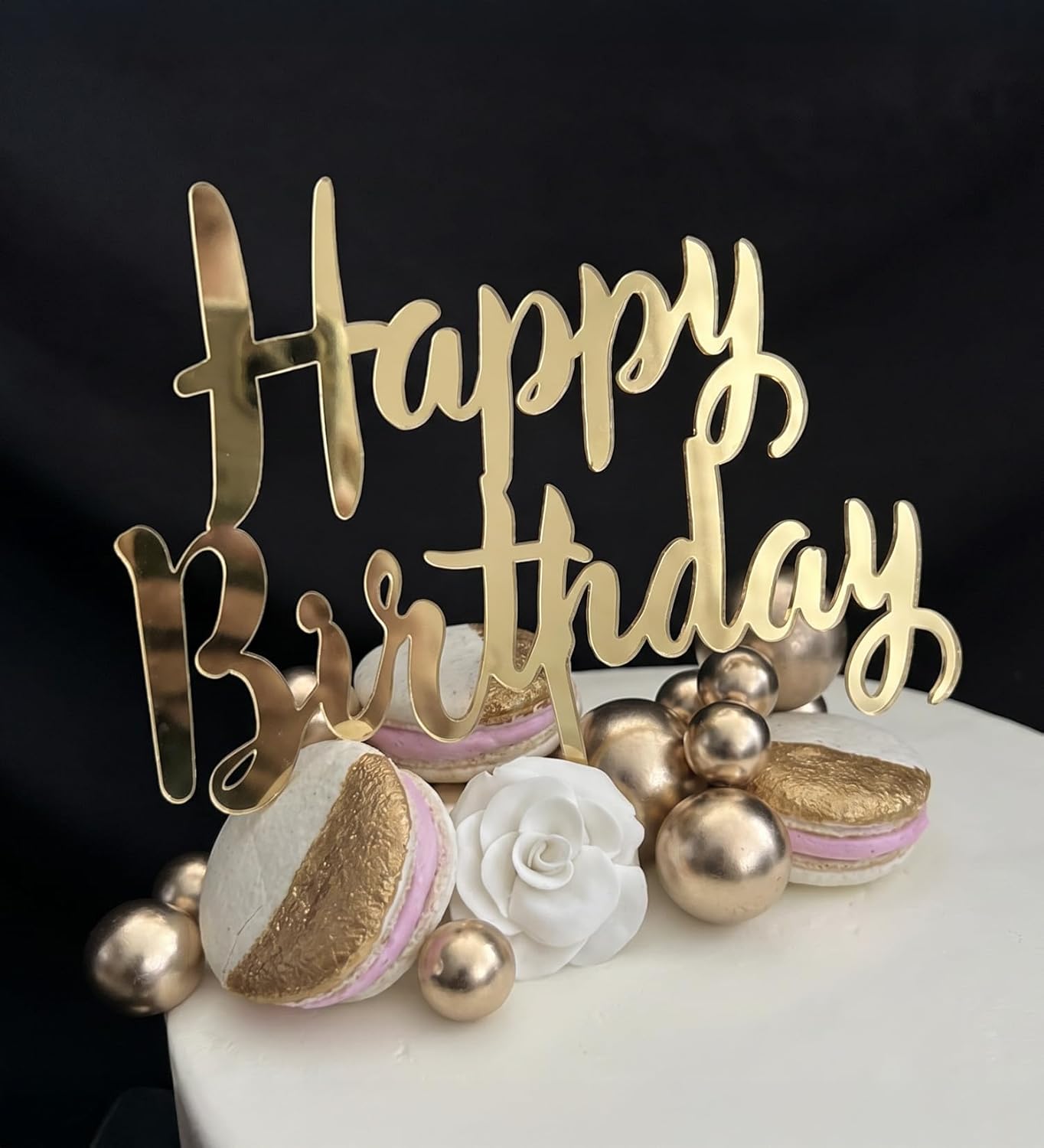 6 Pcs Black Happy Birthday Cake Toppers Set, Acrylic Cake Decoration for Birthday Party