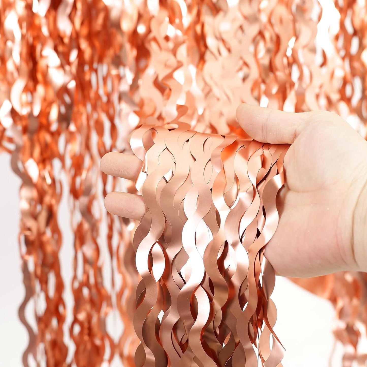 4 Pack Wavy Champagne Gold Metallic Tinsel Foil Fringe Curtains Backdrop - 3.3X6.6ft Foil Fringe Backdrop for Parties | Door Streamers for Birthday | Photo Booth Backdrops Party Decor