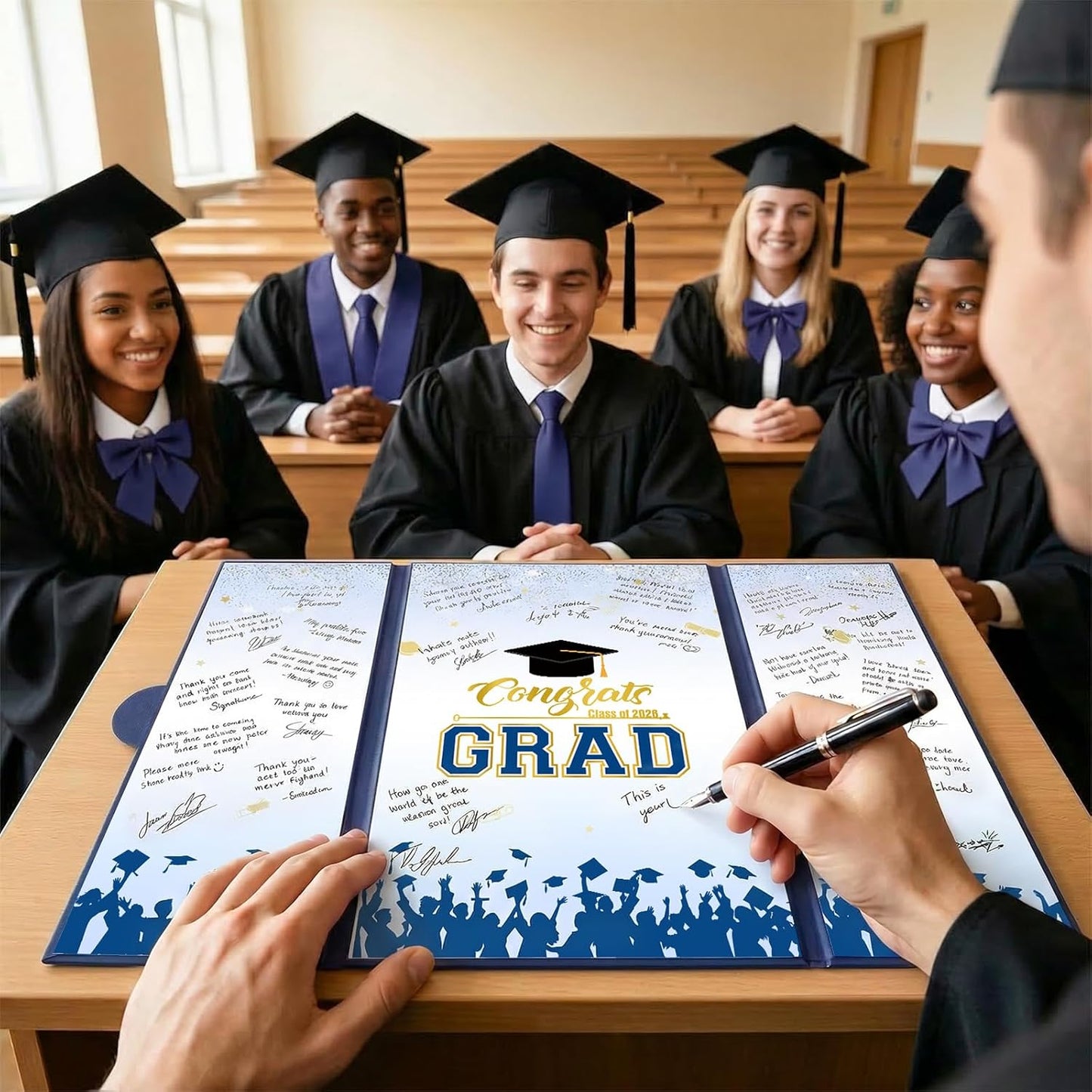 Graduation Guest Book 2026, Blue Gold Graduation Decorations Class of 2026 Graduates Sign in Book Signature Board Congrats Grad Decor Party Supplies, High School College Graduations Gifts for Her Him