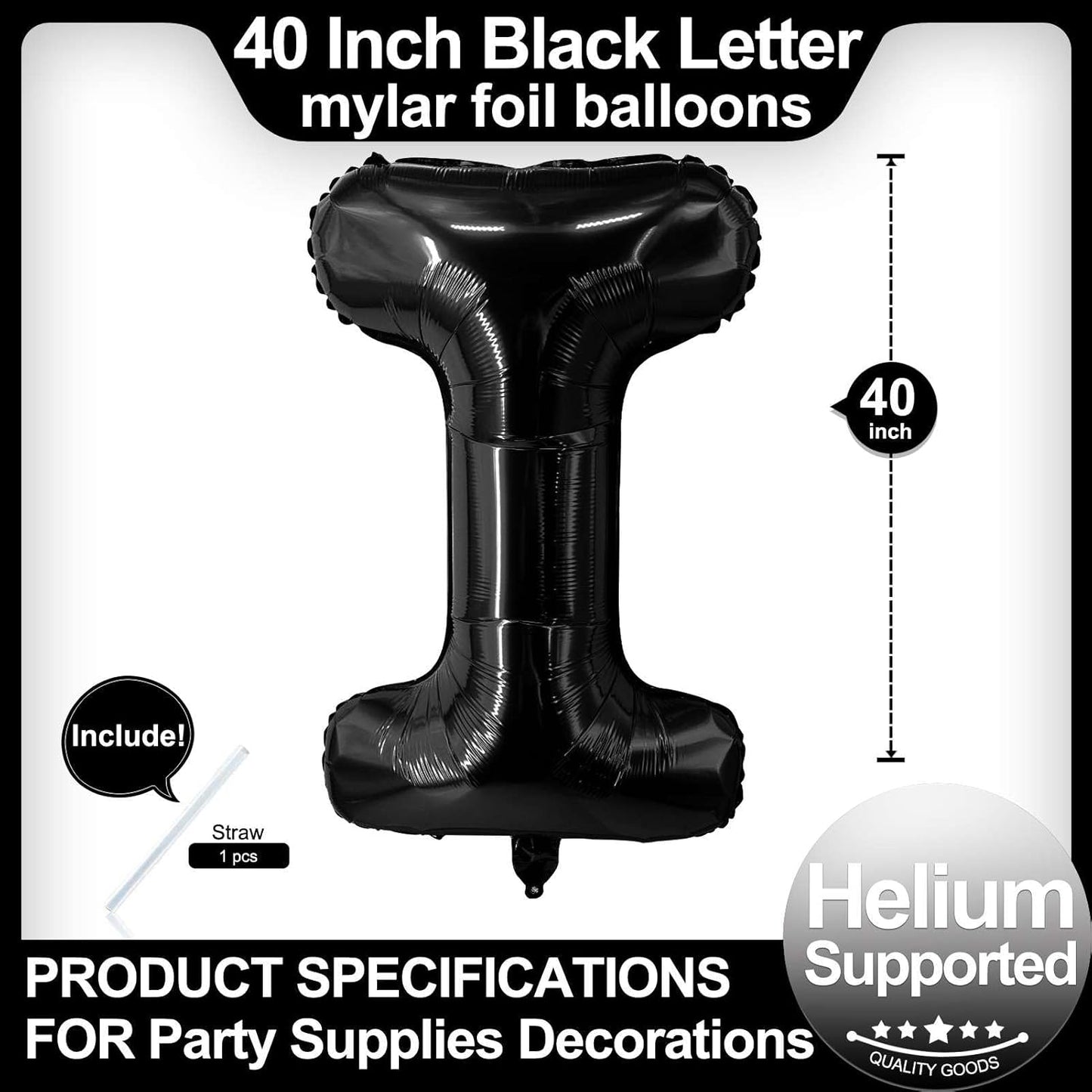 40 Inch Black Letter A Balloons, DIY Phrase Foil Alphabet Letter A Balloons DIY Word A Banner for Birthday Anniversary Celebration Graduation Party Supplies Decoration
