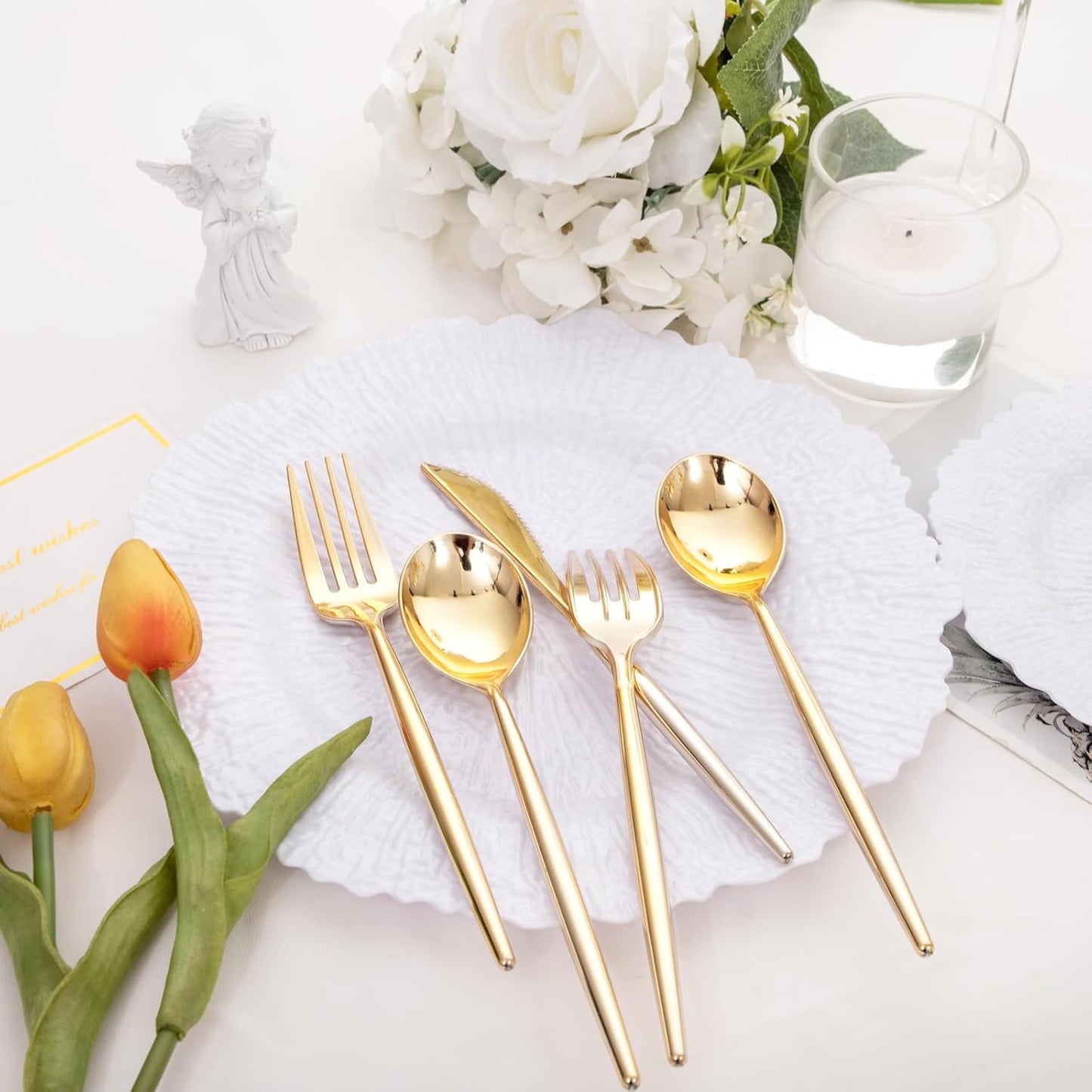 SUT 150Pcs Silver Plastic Silverware, Silver Disposable Cutlery, Heavy Duty Disposable Silverware, Plastic Utensils Include 50 Plastic Forks, 50 Plastic Spoons, 50 Plastic Knives