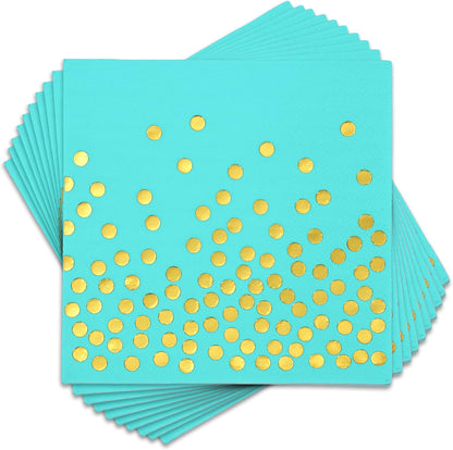 100PCS Blue Party Napkins Gold Dot Cocktail Paper Napkins Beverage Napkin for Birthday Wedding Dinner Disposable Supplies