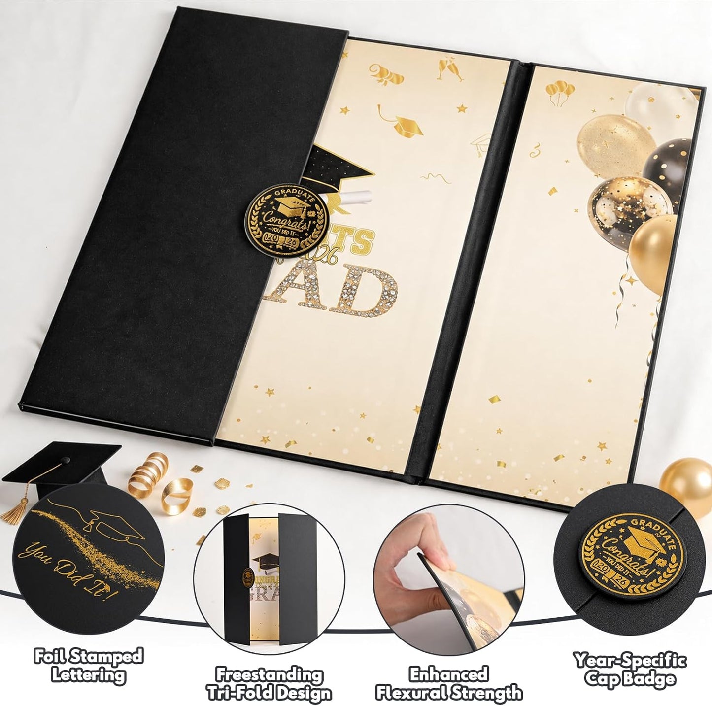 Graduation Guest Book 2026, Blue Gold Graduation Decorations Class of 2026 Graduates Sign in Book Signature Board Congrats Grad Decor Party Supplies, High School College Graduations Gifts for Her Him