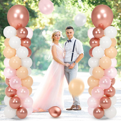 Jenaai 2 Sets 163 Pcs Pink Metallic Rose Gold Balloons Column Stand Kit Bridal Party Latex Balloons Adjustable Tower Stand for Graduation Bridal Shower Wedding Engagement Mothers Day Birthday Decor