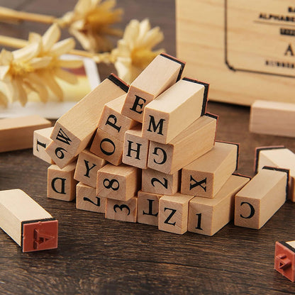 Pack of 36 Pcs Small Wooden Rubber Stamps 0.2 Inch of Letter and Number for DIY Craft Card and Photo Album (B)