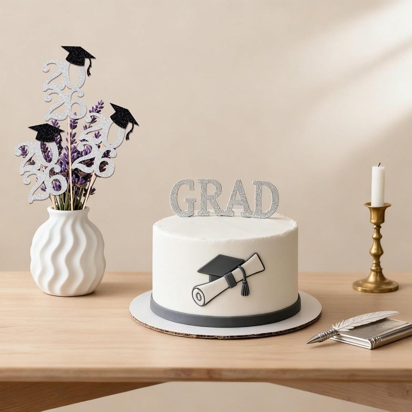 Class of 2026 Graduation Centerpieces, 10 Pcs Gold Glitter 2026 Centerpieces with Graduation Cap, Congrats Grad Party Decorations for Cake, Dessert & Centerpieces