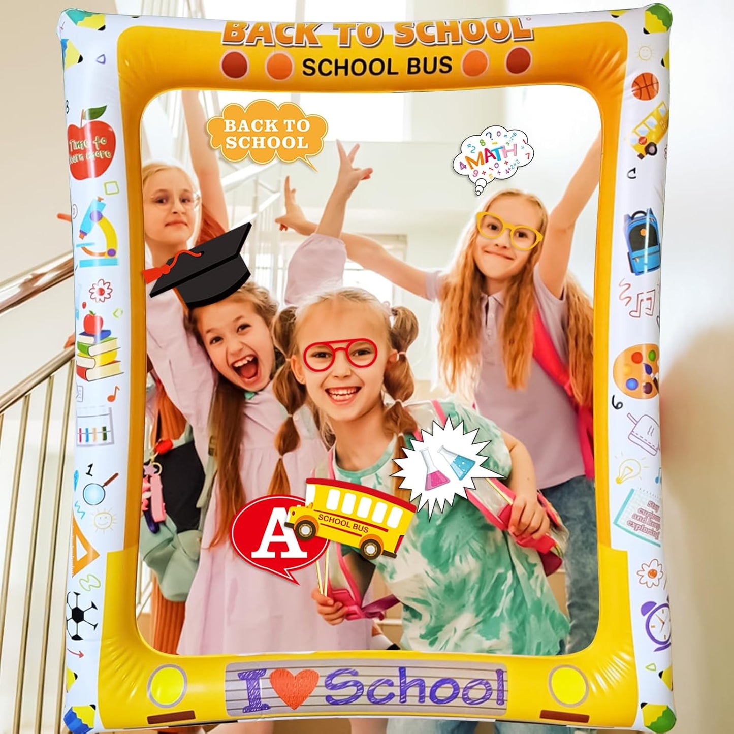 Hawaiian Photo Booth Props & Inflatable Frame, 30Pcs Luau Photobooth Props with Large Inflatable Inflatable Selfie Picture Frame for Summer Tropical Aloha Luau Party Selfie Supplies