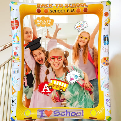 Hawaiian Photo Booth Props & Inflatable Frame, 30Pcs Luau Photobooth Props with Large Inflatable Inflatable Selfie Picture Frame for Summer Tropical Aloha Luau Party Selfie Supplies