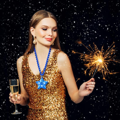6 Pack Clear LED Glow Star Necklace Bulk Beaded Necklaces for Halloween Christmas Decorations Mardi Gras Party Favors