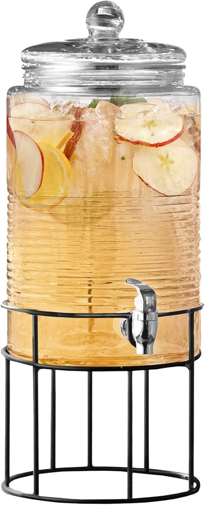Style Setter Beverage Dispenser Cold Drink Dispenser w/ 3-Gallon Capacity Glass Jug, Metal Stand & Leak-Proof Acrylic Spigot Great for Parties, Weddings & More