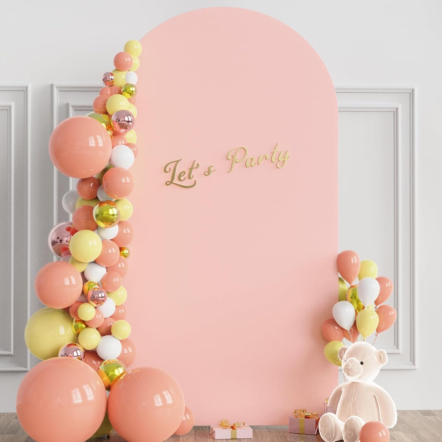 Wokceer 7.2 FT Wedding Arch Backdrop Stand and White Arch Cover, Metal Arch Stand with Arch Stand Cover for Birthday Party Wedding Ceremony Bridal Baby Shower Event Decor