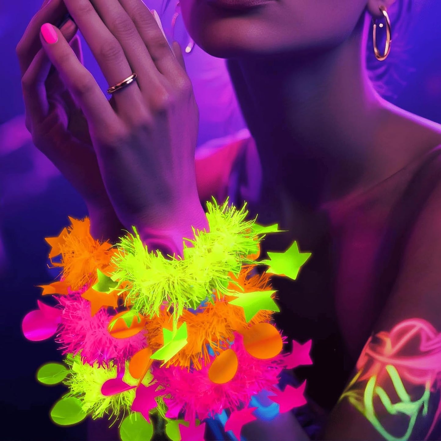 Mega-L 12 Pcs Glow in The Dark Party Bracelet, Glow in The Dark Party Supplies, Neon Fluorescent Blacklight Bracelet Party Favors, Glow Photo Booth Props Bracelets Accessories for Women, Men