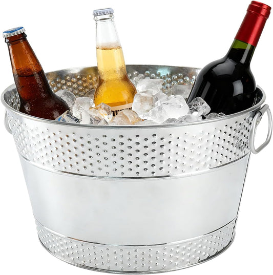2PCS Galvanized Tub Ice Bucket for Parties, Thick Metal Galvanized Drink Buckets, Beverage Tub with Handles, Drink Bucket for Indoor & Outdoor Party (White)