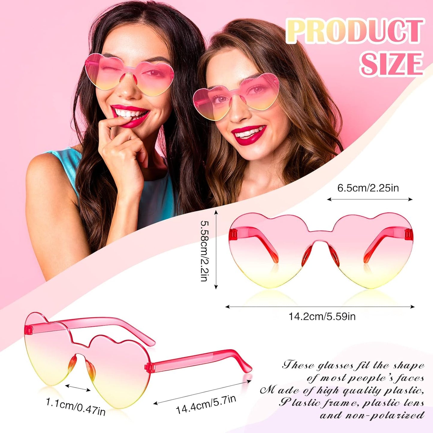 Frienda 8 Pairs Heart Shaped Sunglasses for Women Rimless Heart Glasses Candy Color Sunglasses for Party Favor