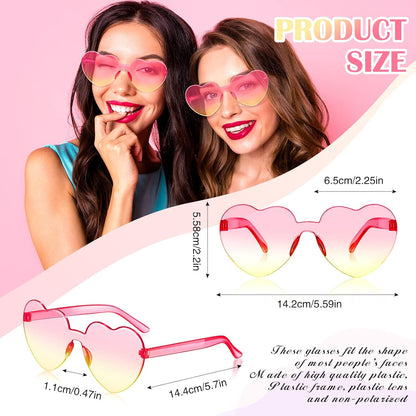 Frienda 8 Pairs Heart Shaped Sunglasses for Women Rimless Heart Glasses Candy Color Sunglasses for Party Favor