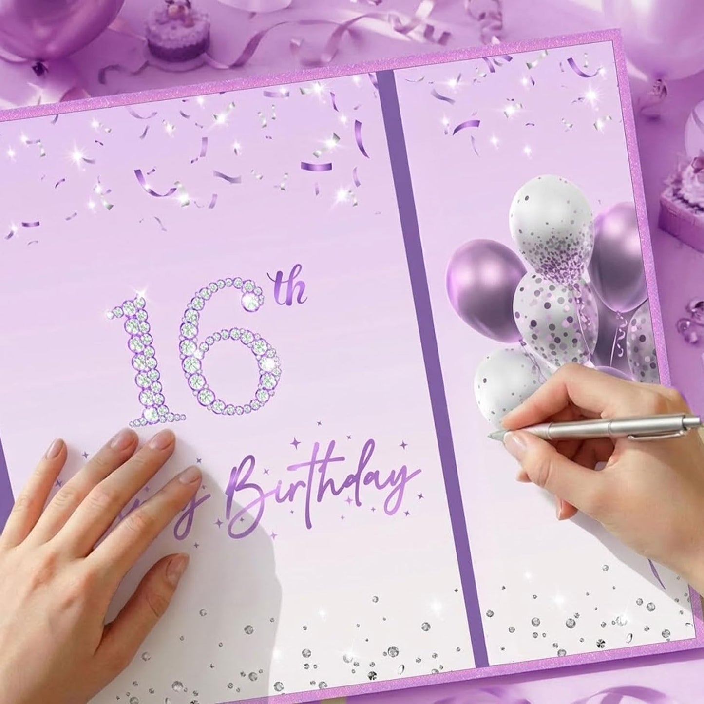 Blue and Silver 16th Birthday Party Decoration Guest Book 16th Happy Birthday Guest Sign in Book Perfect Signature Cardboard Party Supplies Great Birthday Gift for Boys