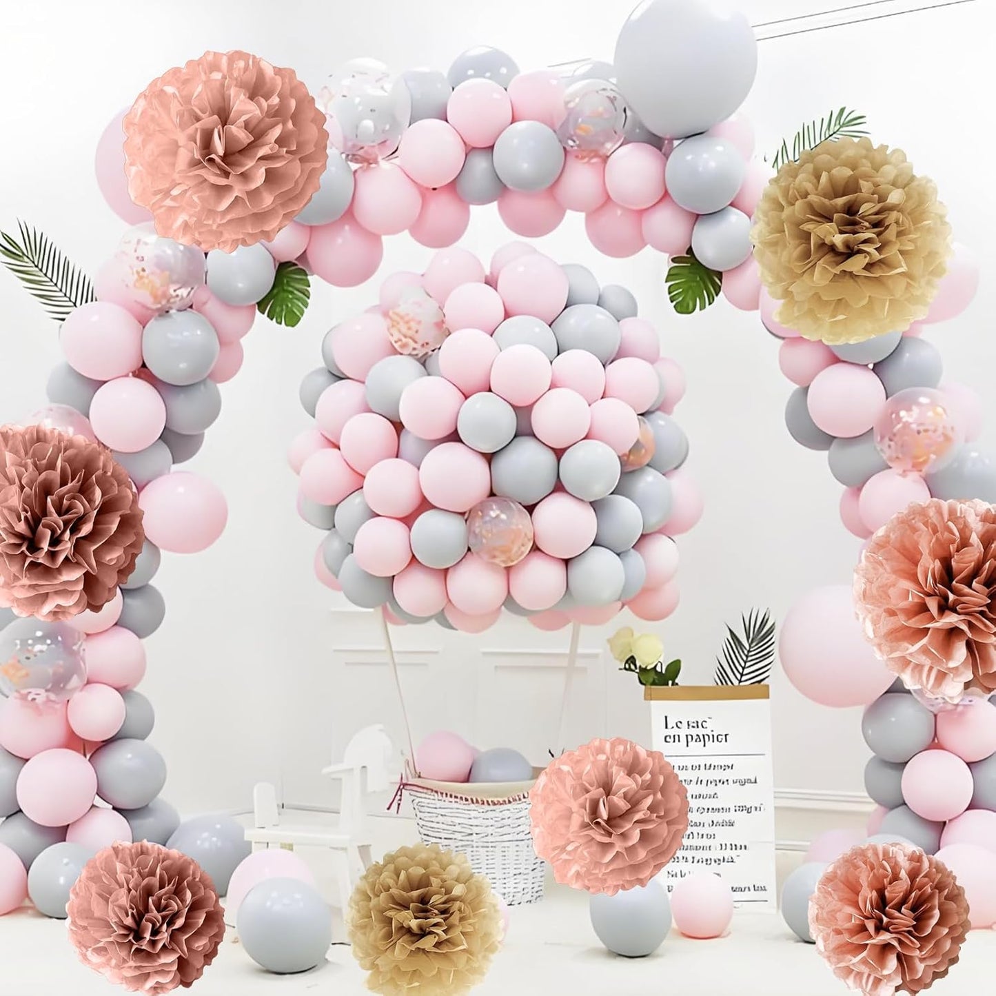 Yucenora 12 PCS Boho Paper Pom Poms, Sage Green Cream Tissue Paper Flowers Decorations Wall Hanging for Wedding, Birthday, Bridal Shower Decor(Sage Green)