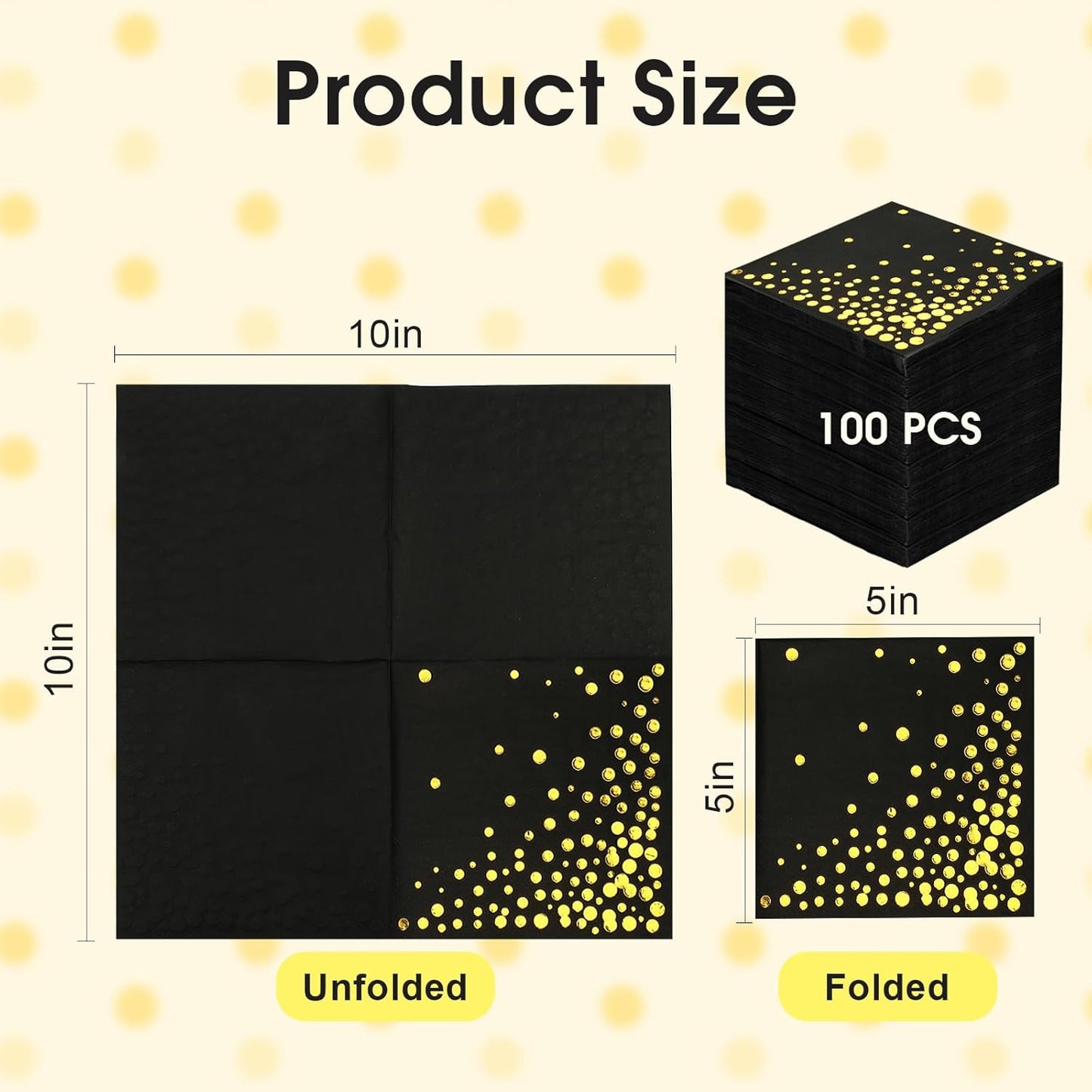 100 Pcs Gold Cocktail Napkins, 3-Ply Party Paper Napkins, 5 x 5 Inches Bar Napkin Disaposable for Weddings, Birthdays, Baby Showers, Anniversaries, and Cocktail Parties (White)