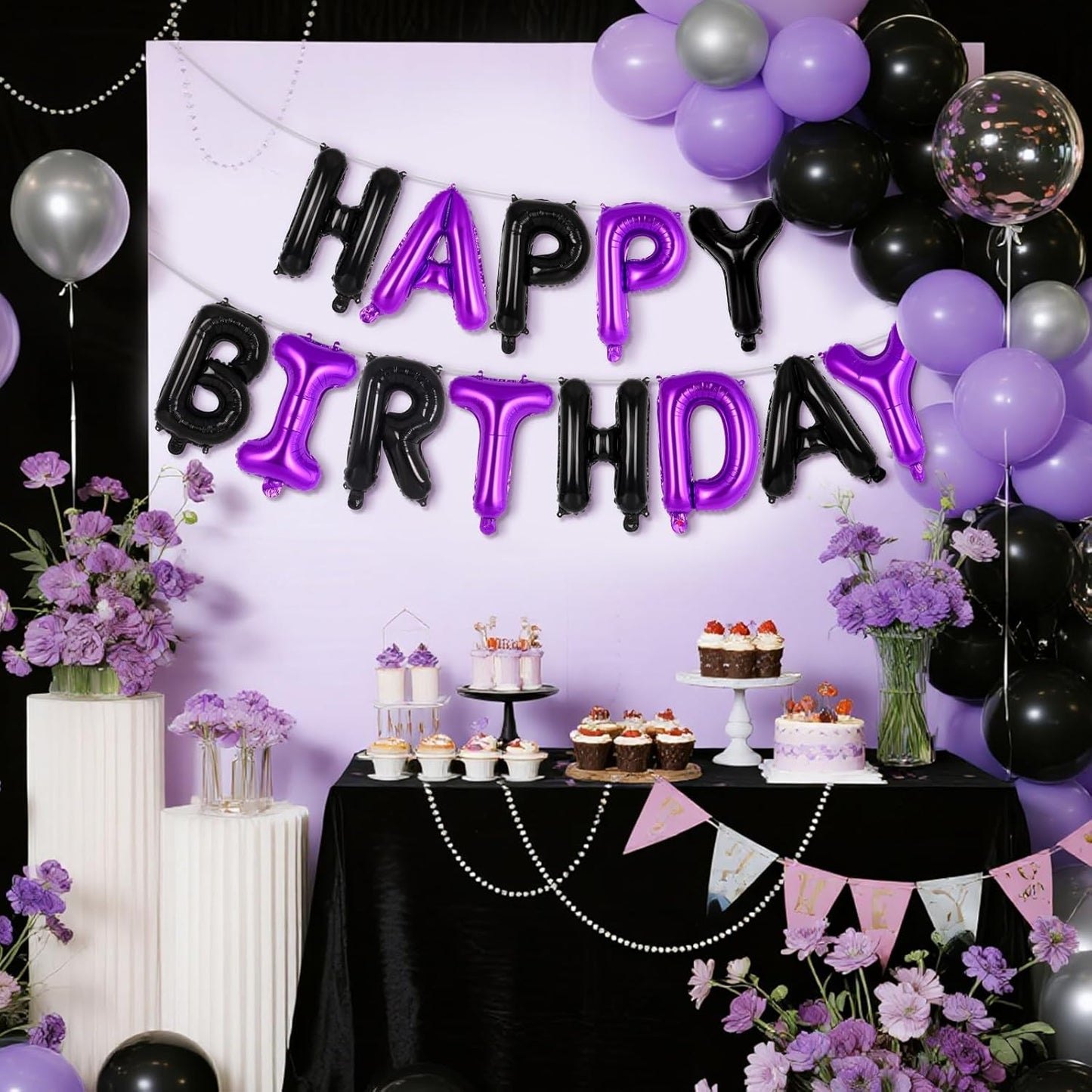 Happy Birthday Balloons Banner, Foil Balloon Personalized Name Letters Balloons Sign Birthday Party Decorations for Women Men Boys Girls Cream