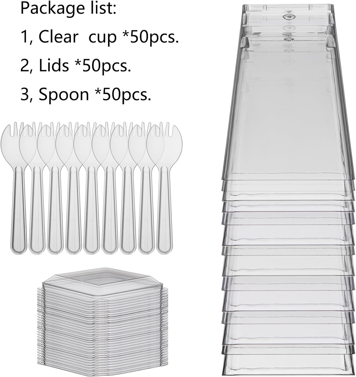 100 Pack Clear Dessert Cups with Lids and Spoons, 5.4oz Mini Dessert Cups Reusable Square Parfait Cup for Party Appertizer, Christmas