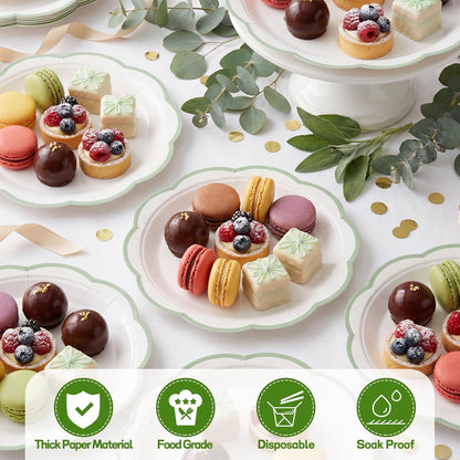 NatNarr 30 Pcs Sage Green Paper Plates, 7 Inch Scalloped Paper Plates Small Dessert Cake Plate Cute Party Plate Disposable Sage Greens Party Supplies for Wedding, Baby Bridal Shower, Birthday
