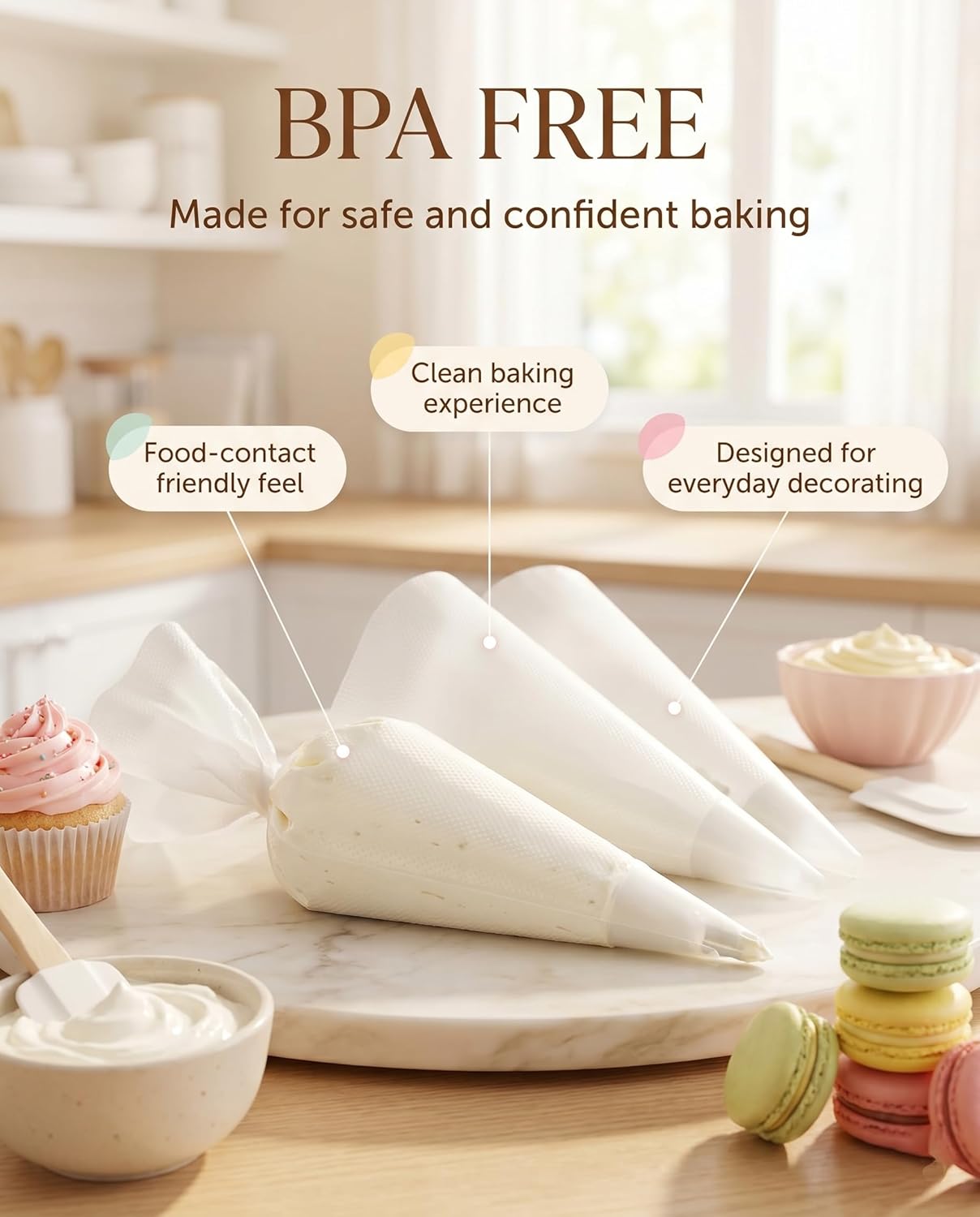 100 Pcs 12 Inch Piping Bags Disposable, Thickened Anti-Burst Pastry Bags for Thick Icing, Non-Slip Cake Decorating Bags for Cookies, Cupcakes and Royal Icing - Food Grade & BPA Free