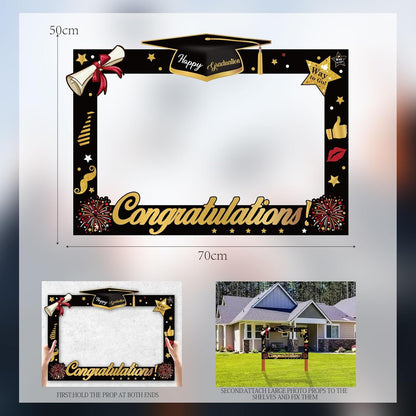 22 Pcs Black Gold Graduation Photo Booth Props 2026 -Large Size Graduation Photo Booth Frame and Congrats Class of 2026 Photo Booth Props Set for Graduation Party Favors Supplies