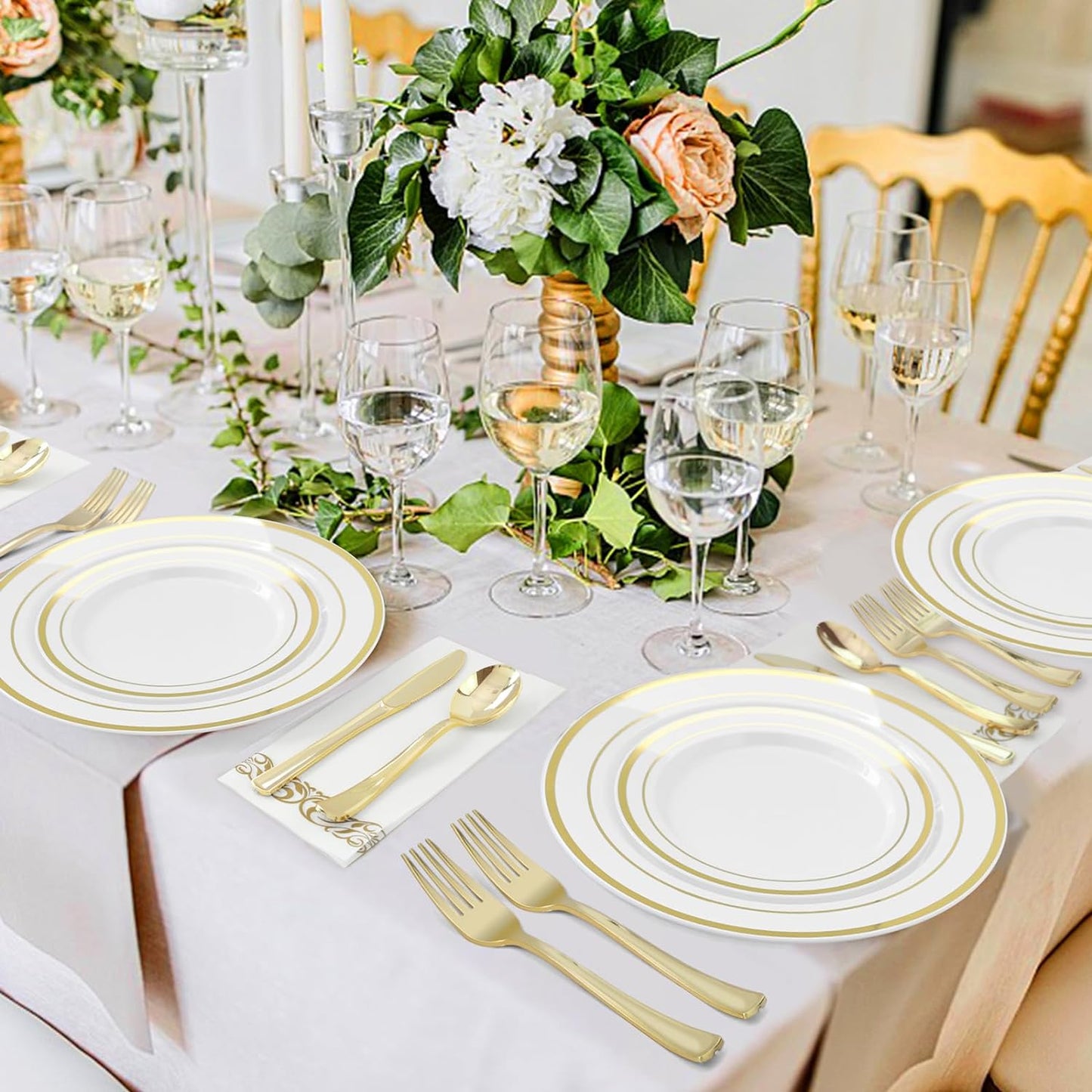 BESTVIP 60PCS Gold Plastic Silverware, Disposable Utensils, Heavy Duty Cutlery Set of 30 Forks, 15 Spoons, 15 Knives for Party, Christmas, Wedding, Catering and Daily Use