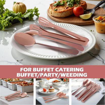 12PCS Stainless Steel Serving Utensils Sets,8 Large Serving Spoons,4 Serving Tongs,Gold Serving Utensills Sets for Buffet Catering Banquet Party (Gold)