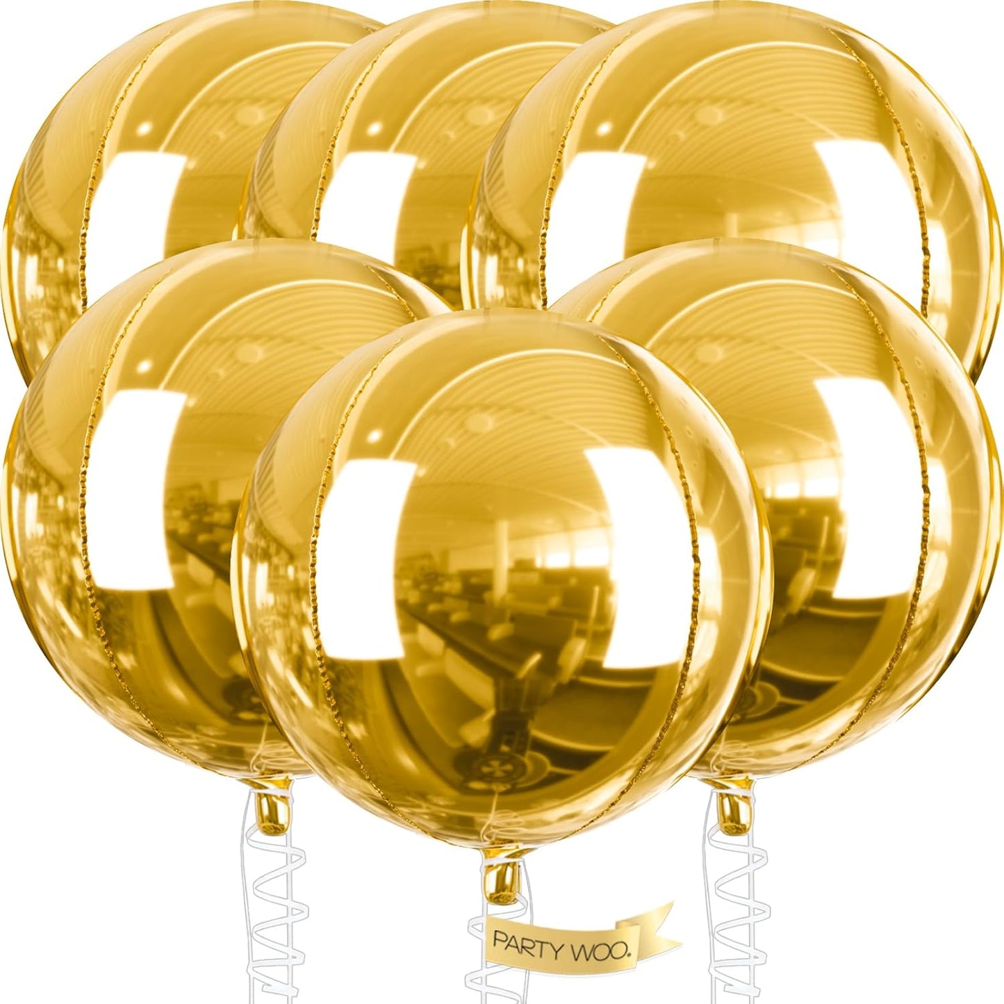PartyWoo Metallic Gold Foil Balloons 20pcs Different Sizes Pack of 22 15 10 Inch Large Round Foil 4D Inflatable Mirror Ball Mylar Balloons for Graduation Birthday Baby Shower Party Decorations