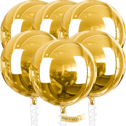 PartyWoo Metallic Gold Foil Balloons 20pcs Different Sizes Pack of 22 15 10 Inch Large Round Foil 4D Inflatable Mirror Ball Mylar Balloons for Graduation Birthday Baby Shower Party Decorations