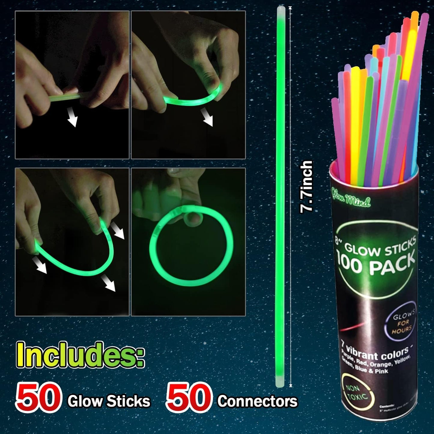 62 Pcs LED Light Up Party Favors 12 Glow Glasses with 50 Glow Sticks Necklaces Bracelets Bulk Light Up Toys for Christmas Easter 4th of July Party Favors Neon Carnival