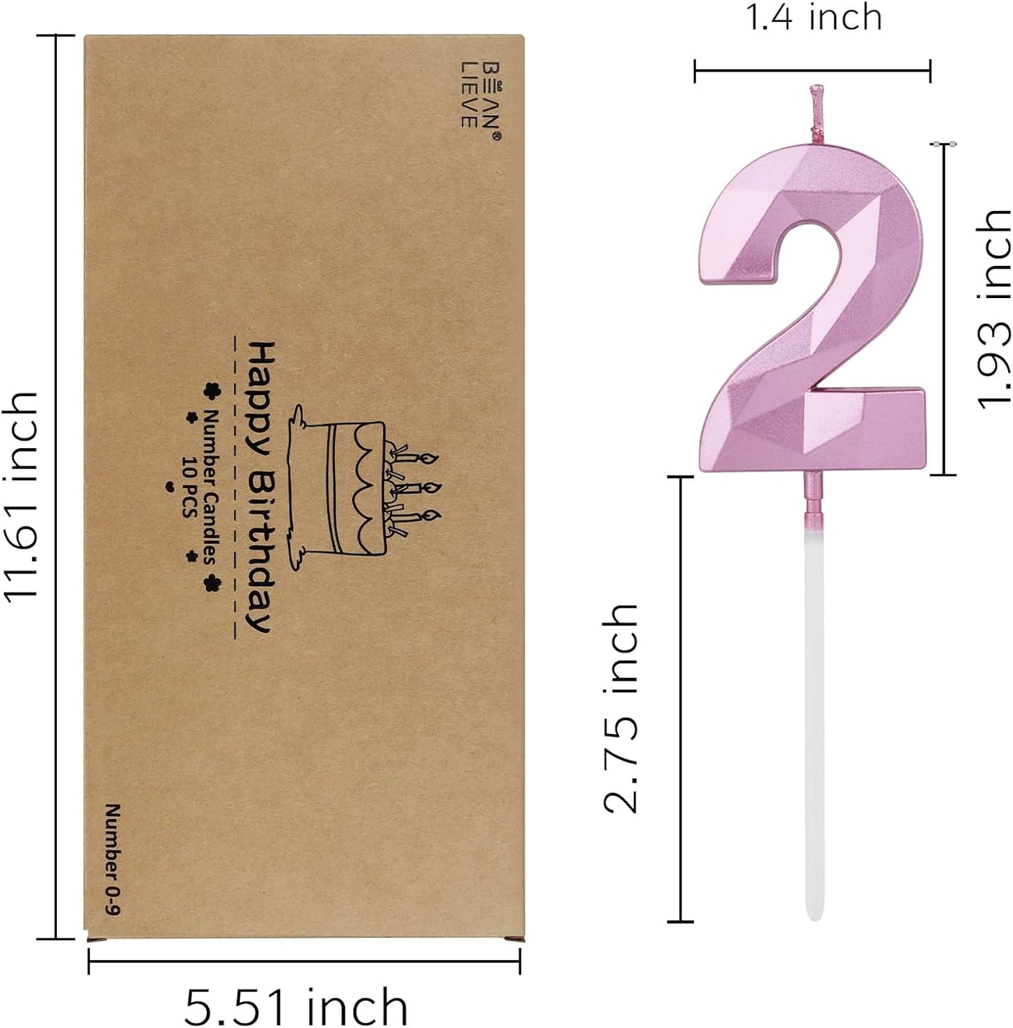 BEAN LIEVE Number Candles 0-9 Set - 10-Pack Diamond-Cut Birthday Candles, Cake Candles - Bulk Cake Decor for 1st-98th Birthdays, Photos, Parties - Kids Women Family Celebrations (Champagne Gold)
