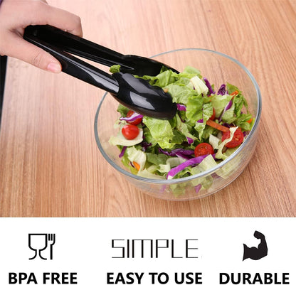 24 Pieces Disposable Serving Tongs, 9" Heavy-Duty Plastic Utensils, BPA-Free, Scalloped Grip Salad Tongs, Perfect for Buffets, BBQ, Parties & Catering, Black
