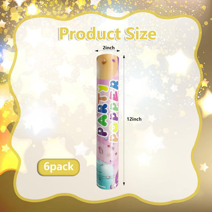 6 Pack Rose Gold Confetti Poppers, 12 Inch Confetti Cannon Party Poppers Shooters for Gender Reveal, Birthday, Wedding, Graduation, Anniversary, Parties, Christmas, New Year's Eve