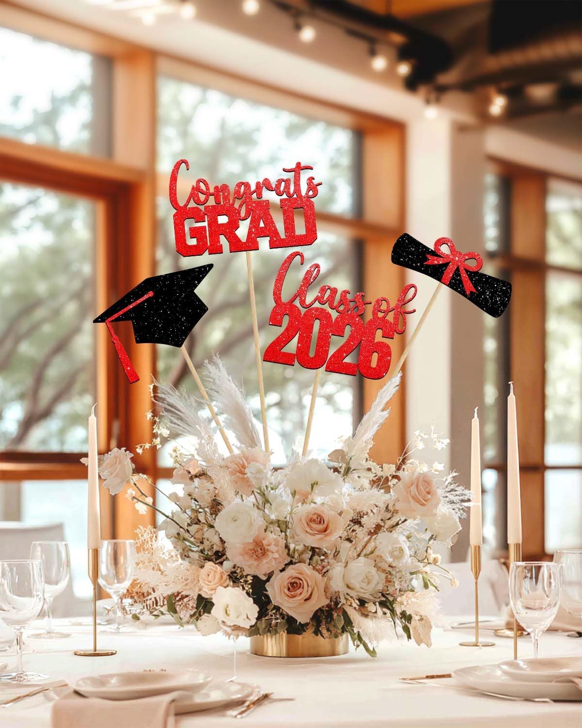 Class of 2026 Centerpieces Sticks for Graduation, 16 Pcs Graduation Decorations Cake Toppers, Graduation Theme Party Decorations Supply(BG)